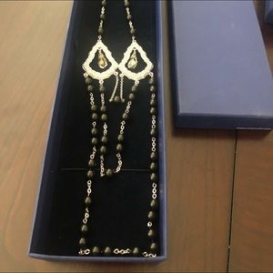 Long Swarovski Black pearl Necklace